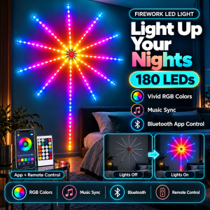 Smart Bluetooth Firework Fairy Lights RGB LED String Light Music Sync 180 LEDs USB Powered for Party Home Wall Decor Festival Decoration