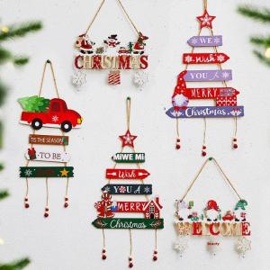[haoh] Colorful Christmas Hanging Pendant Wooden Crafts Xmas Tree Wall Ornament Christmas Party Scene Props Decoration Gift