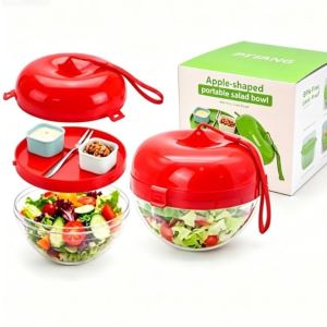 WISHAHA Lidded Portable Salad Bowls Included Fork Plastic Food Container  with 2 Dressing Cups Salad Lunch Box Outdoor Dining
