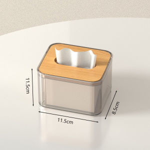 Tissue Clear Napkin Box with Detachable Wooden Lid Modern Desktop Creative Transparent Table Tissue Box Holder