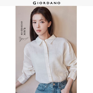 Giordano Women Linen long sleeve loose shirt Free Shipping 05345497