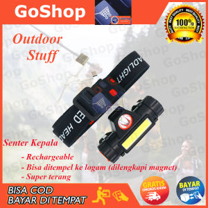 Headlamp Senter Kepala LED COB Rechargeable + Magnet Waterproof 2 Mode Penerangan High Power Jarak Jauh