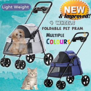 4 Wheels Lightweight Foldable Pet Stroller for Dog/Cat 2 in 1 Detachable Canopy Washable Pet Travel Carriage Dog Cat Carrier Car Waterproof 4 Wheels Pushchair Pet Prams