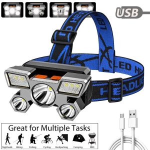 5LED With Built-in 18650 Battery USB Rechargeable Portable Super Bright Flashlight Lantern Headlamp Outdoor Camping Headlight Night Fishing Headlamps