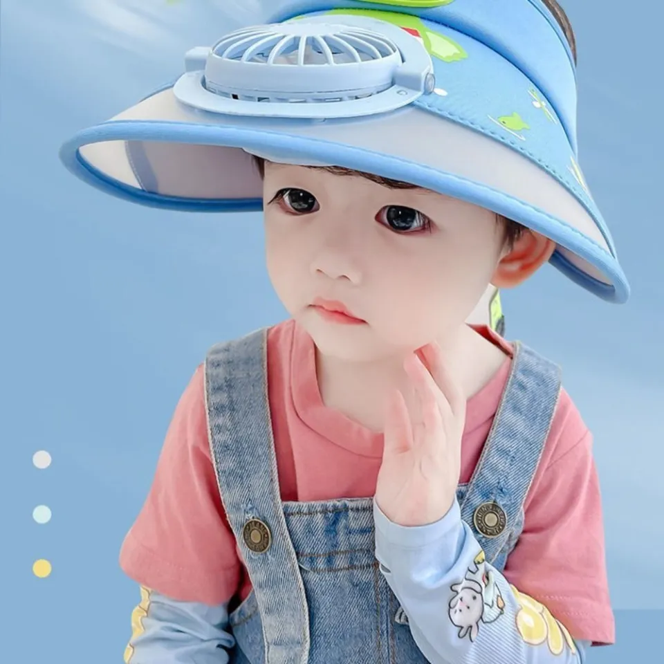 SFFGF Cartoon Adjustable Summer Sun Hat Rechargeable Children Sun  Protection With Fan Fan Cooling Hat Fan Empty Top Hat Kid Cap Sunshade Cap