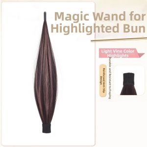 HUNIU Synthetic Self-Winding Bun Hair Extension 12Inch Flexible Wrap Around Flower Bun Head Wig Hair Accessories Highlights Long Straight Hairpieces for Women