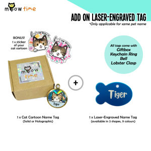 MeowTime: Customised Cat Cartoon Name Tag and Keychain