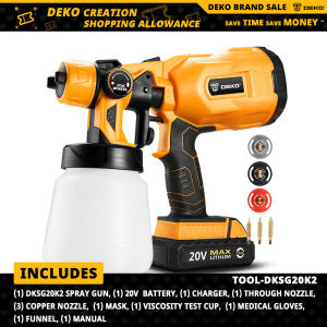DEKO Cordless Spray Paint 20V High Power Home Electric Paint Sprayer 3 Nozzle Easy Spraying and Clean