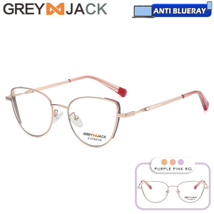 Grey Jack Frame Kacamata Anti Sinar Blueray Model Cat Eye Lucu Fashion Wanita Mewah Bahan Metal Kokoh Bisa Minus 702