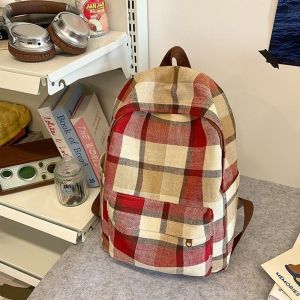 SEA YADOU กระเป๋าเป้ลายสก๊อตรุ่นใหม่ของเกาหลีสไตล์วิทยาลัยสดใสพร้อมจี้ตุ๊กตาหมี