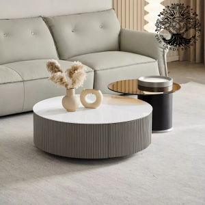 Bàn trà sofa bàn phòng khách bàn cafe nội thất nhập khẩu mẫu bàn đôi hộp tủ kẻ sọc mặt tròn ceramic bàn kính