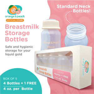 Orange and Peach Breastmilk Storage Bottles Milk Container Standard Neck (Box of 4+1 Free)