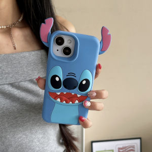 3D cartoon Stitch blue silicone phone case for iPhone 13 14 15 16 Pro Max casing Cartoon animal soft silicone protective cover for iPhone15 case