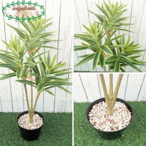 Pohon Hias Artificial Pandan Bali X3 Hijau Tepi Putih & Hijau Mini Semilatex Pot Dasar Hitam Dekorasi Aesthetic Ruang Tamu