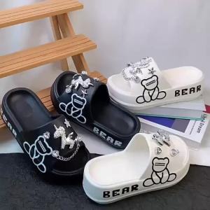 Thick-Soled Platform Eva Slippers For Summer Outdoor Wear Cute Colorful Rhinestone Pony Beach Sandals Ins