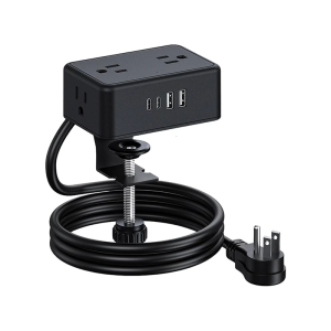 Clamp Desk Mounted Power Strips 4AC Outlets 2 USB A 2 USB C Port PD20W Chargers 200cm Cord with Safety Protections