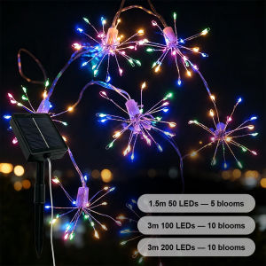 Solar Firework Lights Outdoor Waterproof 8 Modes Fairy String Light LED Copper Wire Dandelion Decor For Garden Patio Bedroom Wedding Party Christmas Holiday Warm White