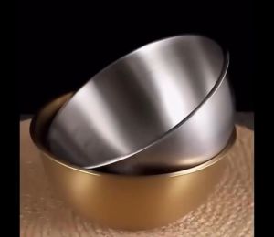 304 Stainless Steel Mixing Bowl Food Grade Thicken Fruit Salad Bowl For Baking Golden
