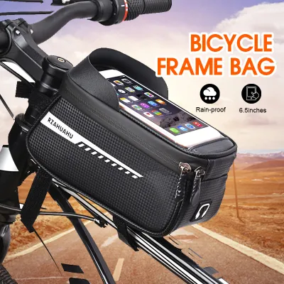 MTB Front Tube Bag Bicycle Touch Screen Frame Bag Waterproof Phone Case For 6.5 Inch Phone Max Cycling MTB accessories