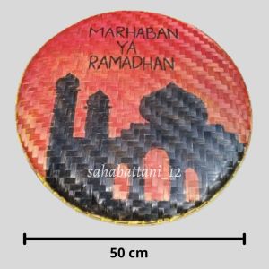 Lukisan tampah anyaman motif masjid dekorasi gantung ramadhan dari tampah bambu