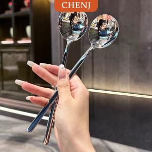 [COD] CHENJ ช้อนสแตนเลสแบบเกาหลีด้ามยาวช้อนตักน้ำแข็งช้อนรับประทานอาหารช้อนรับประทานอาหารเย็นในครัวเรือน