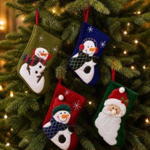 BLACKON 4PCS/SET 3D Tất Giáng Sinh Dễ thương Ông già Noel Túi quà Giáng sinh Trang trí cây thông Noel Treo Đồ trang trí cây thông Noel Trang chủ