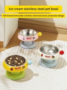 Elevated Stainless Pet Food Bowl Neck Protecting Cat Bowl Dog Bowl Anti-Slip Easy to Clean