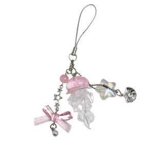 Ocean Theme Fantasy Gleaming Jellyfish Charm Phone Lanyard Strap Versatile Key Ring Alloy Resin Gift