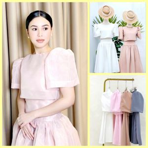 Modern Filipianiana Graduation Wedding Anniversary Birthday Puff Sleeves top and Skirt Set Terno Coordinates    - xs to large - classy and elegant - timeless top - casual or party top - classic top - super kapal ng tela - hindi kayo magsisi - our aim is t