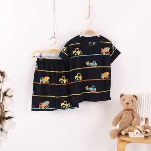 Setelan Pendek Anak Laki Laki Perempuan Baju Anak Cowok Bayi Balita Gambar Karakter Hewan Dinosaurus Excavator Mobil