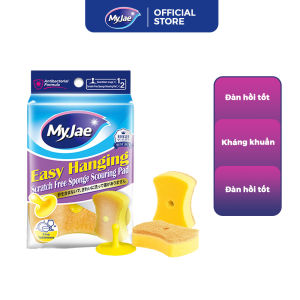 Miếng bọt biển rửa chén MyJae 2 mặt mút xốp rửa bát đa năng kèm miếng nhựa hít kê 11.3cm x 7.8cm x 3cm (2 miếng/gói)