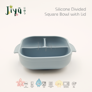 JIYU [JB-012] Silicone Divided Square Bowl with Lid / Mangkok Silikon Suction Kotak dengan Penutup BPA FREE