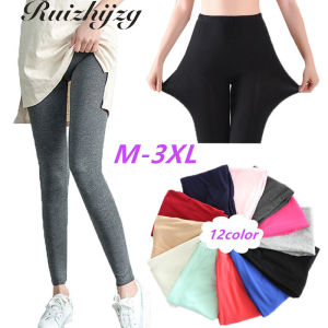 Ruizhijzg Ready Stock M-3XL Womens Elastic Modal Cotton Leggings For Women Girls High Waisted Yoga Pants  Full Length Soft Waistband Slim Pants Plain Color Plus Size