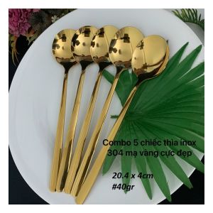 Combo 5 CHIẾC THÌA INOX Cán Dài SUS 304 MẠ VÀNG - MUỖNG ĂN CƠM HAN QUỐC- LỚN 20.4cm