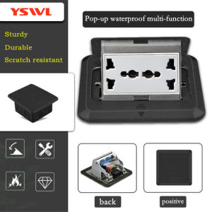 Floor Socket universal 6 holes 220V 10A-16A Slow Pop Up Waterproof power Socket Black Stainless Steel Panel With 2.1A USB Phone Port/RJ45 Internet Jack