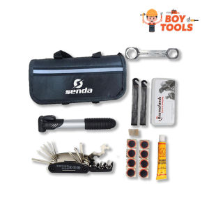 BOY TOOLS - Bike Bicycle Tire Pump Repair Patch Tool Kit Complete Set with Frame Tube & Portable
