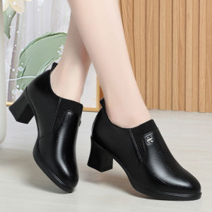 Size 35-40 Fashion Deep Mouth Soft Sole Comfortable Womens Leather Shoes Work High Heels Womens Shoes