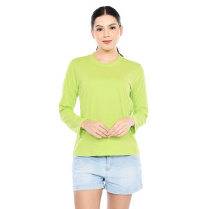 Kaos Polos Wanita Oneck Lengan Panjang Bahan Katun Combed 30s Warna Hijau Neon