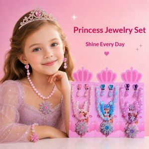 TUmama Bộ trang sức công chúa đông lạnh cho trẻ em-dây chuyền bông tuyết lấp lánh vòng tay hoa tai và quà Tặng Kẹp Tóc