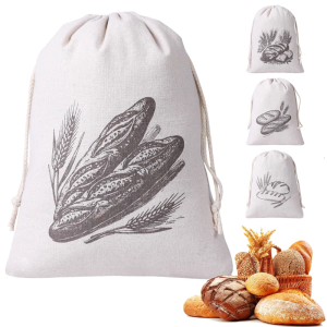Multipurpose Cotton Bread Bag Washable TPU Interior Drawstring Closures For Storing Baguettes Croissants Bakery Goods