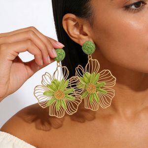 OEUVR Lafite Grass Raffia Grass Flower Earrings Hollow Out Summer Straw Drop earrings Colorful Exaggerated Bohemian Earrings Party