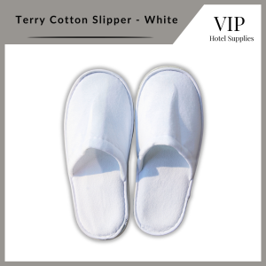 VIP Terry Cotton Slipper - White - Soft fabric Comfortable fit Hotel supplies Indoor use