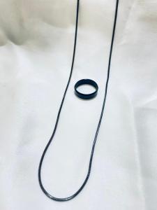 Bonus Cincin Kalung Rantai Titanium Full Hitam Anti Karat / Kalung Rantai Pria/Kalung Gepeng/Kalung Sisik Naga/Kalung Belut/Kalung Rolo/Kalung Titanium