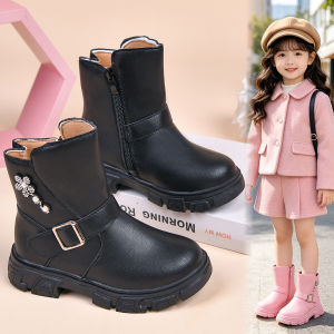 LUCKIDS kids shoes zip ankle boots for kids girls medium heels rubber boots for kids girl size 26-36