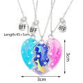 3 Pcs Best Friend Necklace Heart Shaped Dolphin Oil Drop Magnet Stitching Pendant Necklace Girls Good Friend BFF Friendship Jewelry Gift. 