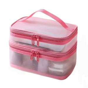 K9SEQ Large Capacity Travel Cosmetic Bag Storage Transparent Mesh Toiletry Bag Multifunctional 2/3 layer Makeup Case Toiletries Organization