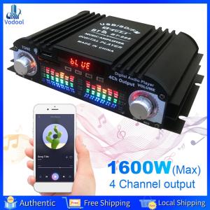 [Vodool Home Mall] 1600W Peak Power HiFi Sound Amplifier FM Radio USB Bluetooth-Compatible Karaoke Player FM USB 4 Channel HiFi Stereo AMP
