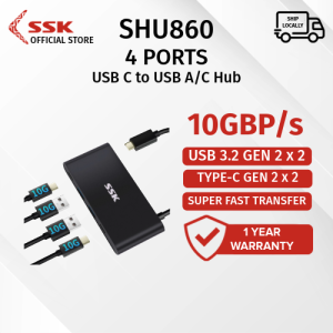 SSK SHU860 4 Ports USB Type C Hub Multiport Adapter Extender Compatible with Laptops and Smartphones