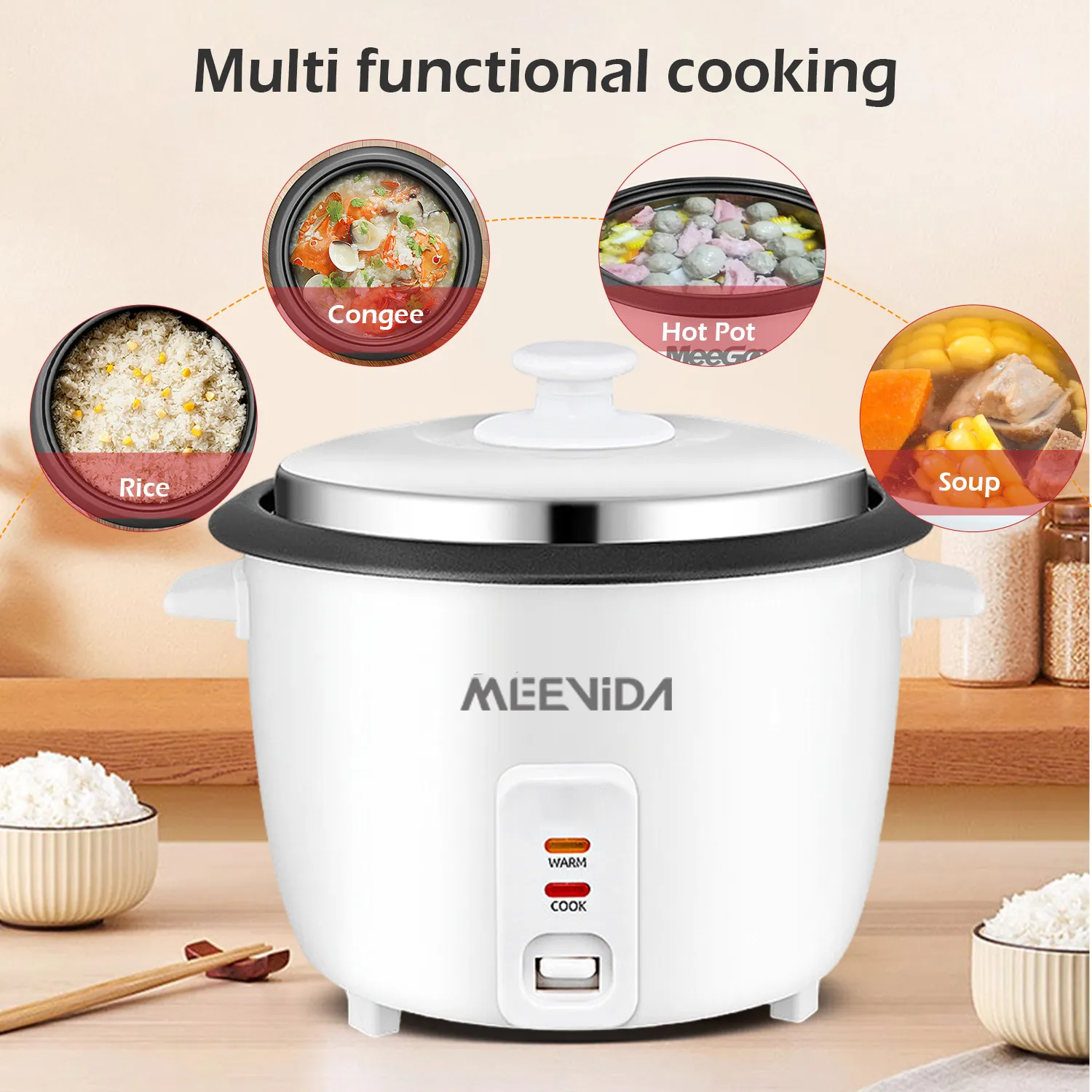MEEVIDA 700W/1.8L Electric Rice Cooker Conventional Mini Multi functional Rice Cooker 0.6L/1L/1.8L Periuk Nasi 电饭锅MYLAYSIA PLUG