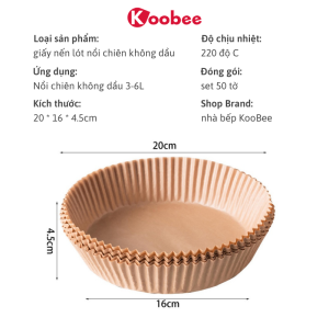 Giấy lót nồi chiên không dầu nến KOOBEE dạng khay hình tròn không lỗ - Set 50 khay giấy nến đa năng tiện dụng (PKB14)